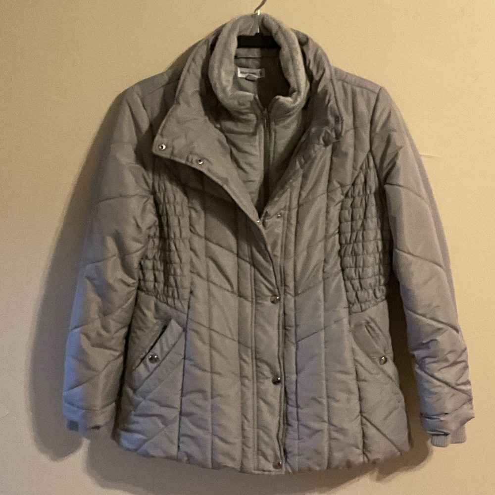 Susan Graver Quilted Gray Puffer Winter Coat Jacket Medium